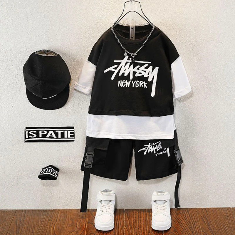 儿童街舞套装男童夏季短袖61表演两件套嘻哈女童夏装跳舞演出服潮