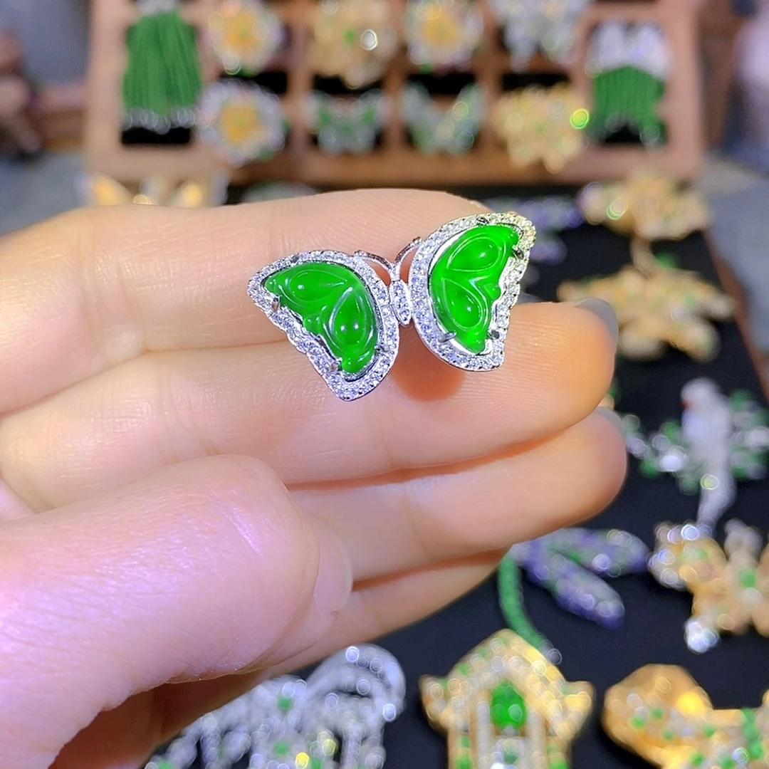 吊坠(不含链)银S925镶嵌翡翠