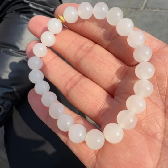 和田玉手链未镶嵌卡8白羊脂设计款