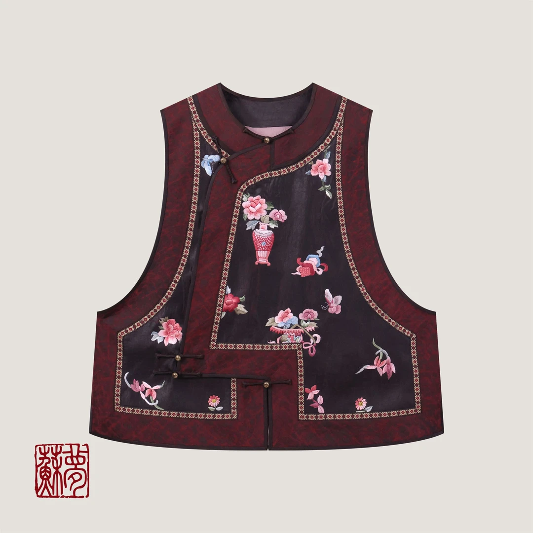 蘇夢【岁朝清梦】博古纹手绣满绣圆领斜襟马甲国风无袖0104135