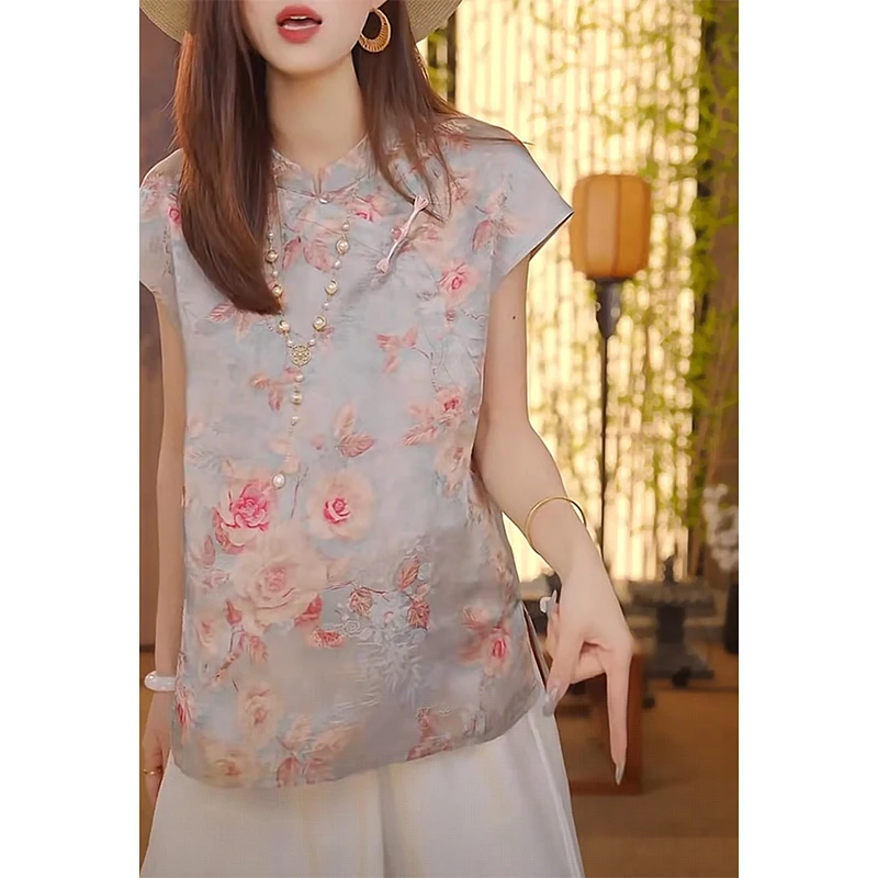 新中式国风改良衬衫女2025夏季新款重工提花设计感超好看短袖上衣