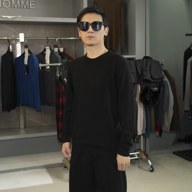 新款100%绵羊毛衫—男士经典纯色多彩圆领套头羊毛衫(MY525)