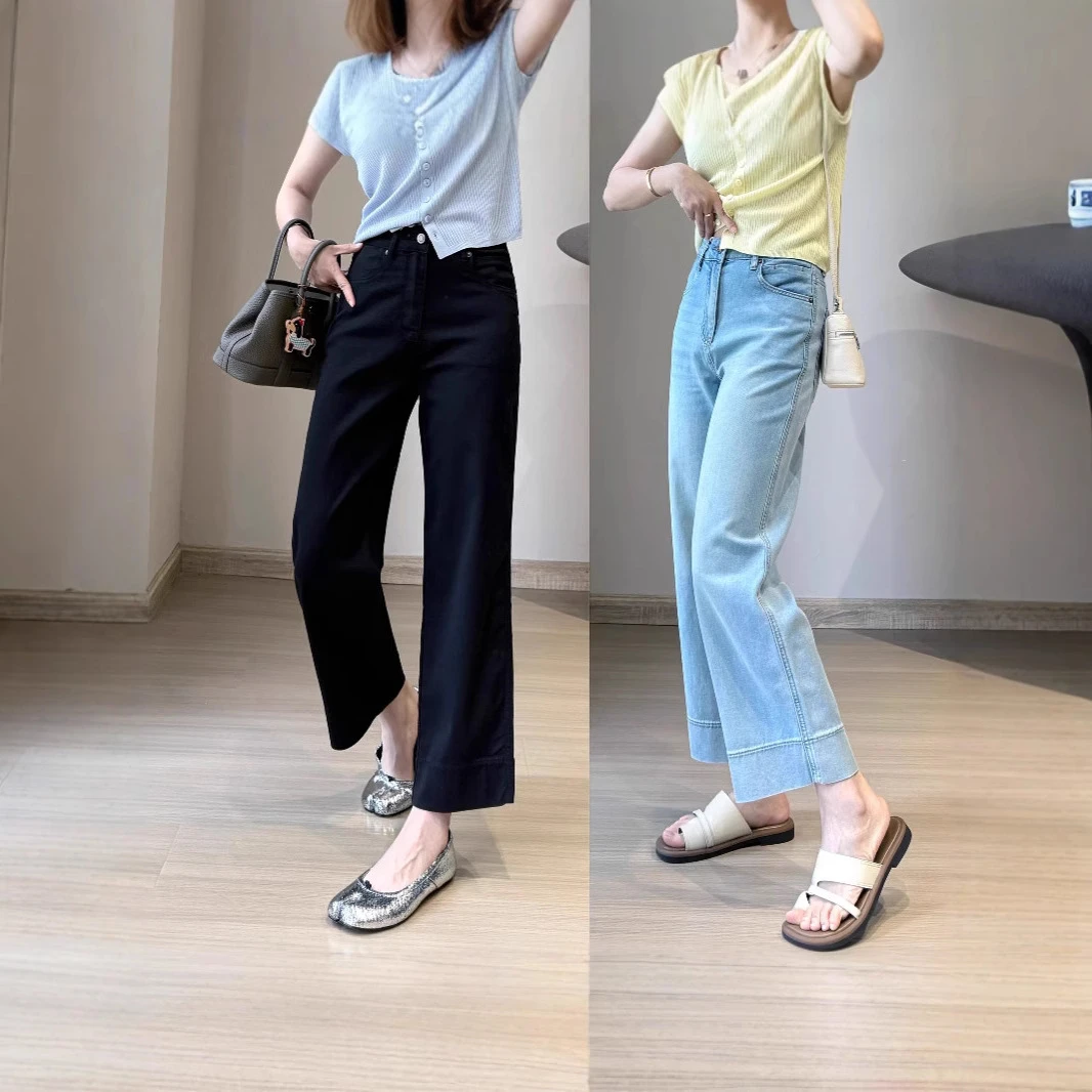 不贴腿9分直筒面膜裤【超薄】宽边显瘦轻软透气夏季牛仔裤