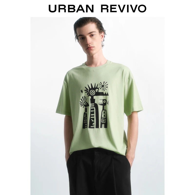 UR2025春季新款男装时尚休闲创意撞色印花短袖T恤UML450001