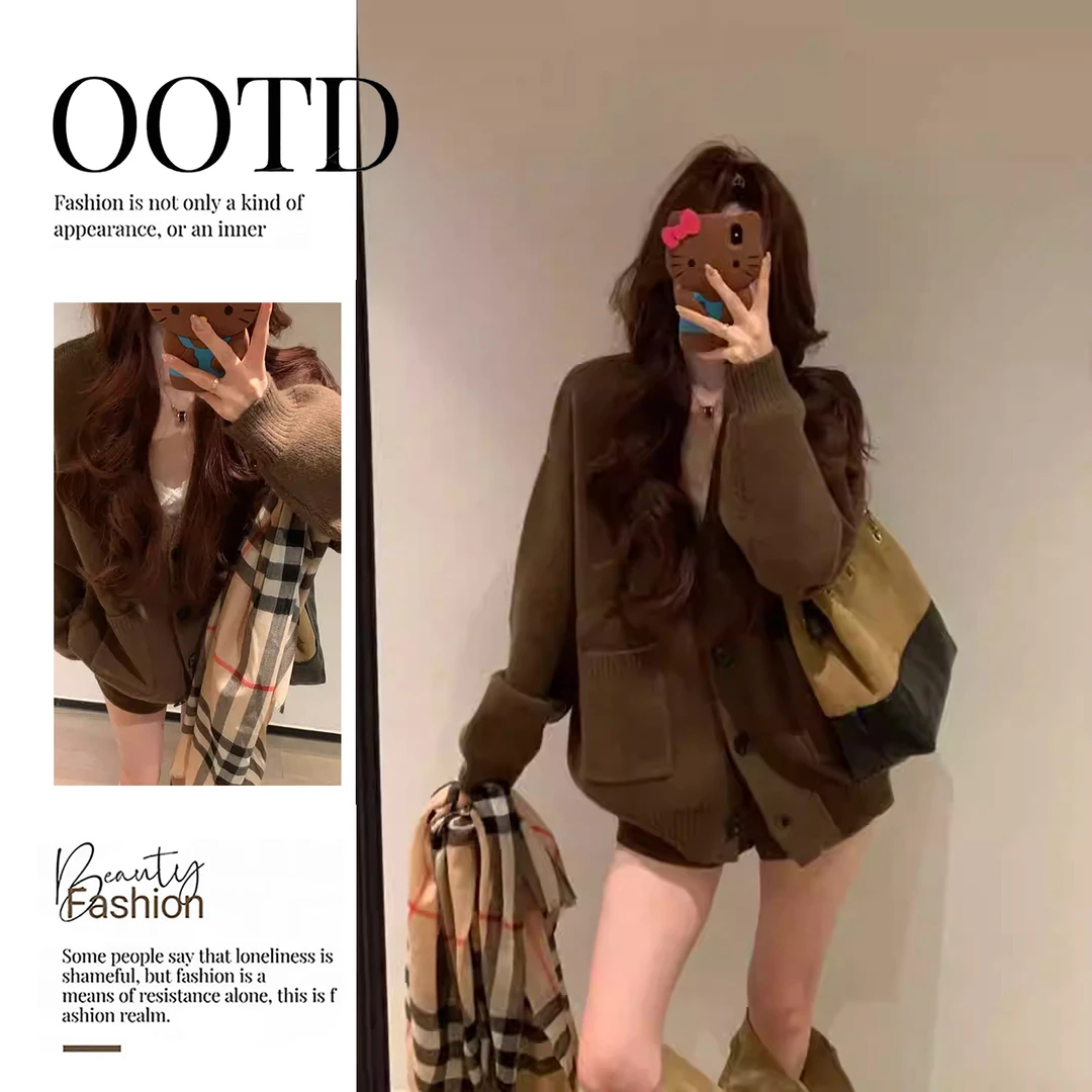 巨好看韩系氛围感穿搭软糯毛衣外套女秋冬慵懒高级感宽松针织开衫