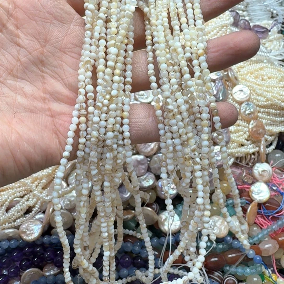 合金玛瑙/玉髓珠宝半成品4条3mm蚕丝贝壳