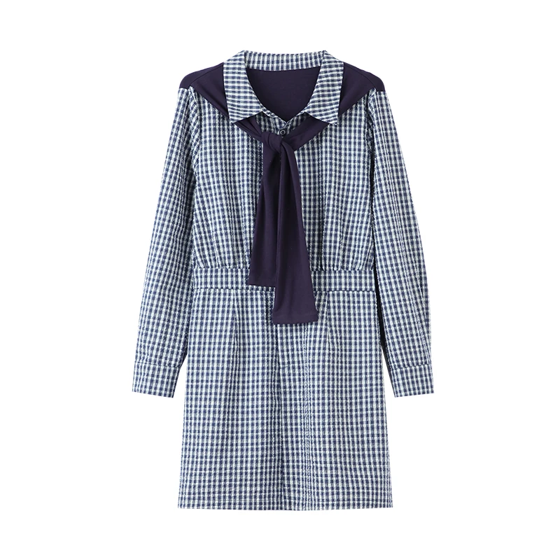微胖定制~【新晋学姐】气质显瘦减龄学院风格子衬衫裙LHC1990长袖