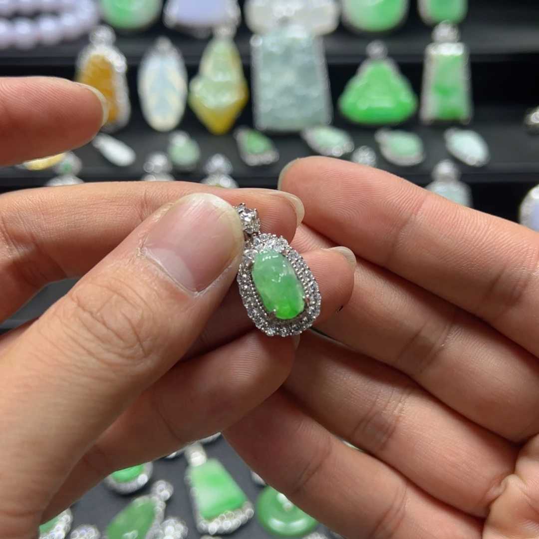 颈饰银S925镶嵌翡翠天然翡翠a货