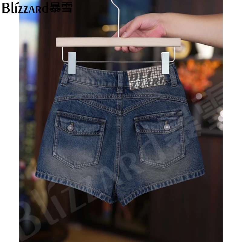 【暗香茶蓝】超模同款 复古高腰牛仔短裤女2025夏季直筒辣妹a字阔腿