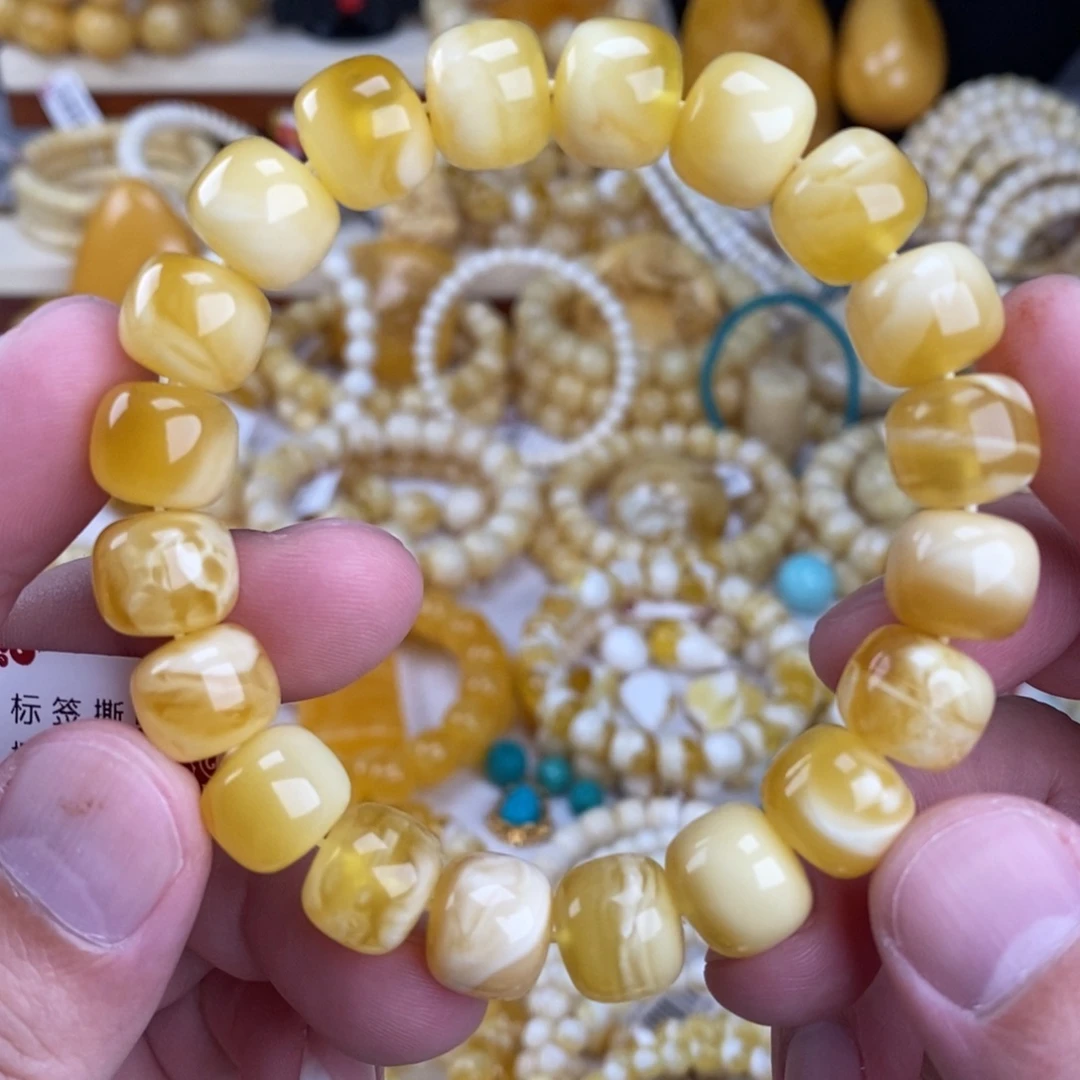 手链蜜蜡未镶嵌金瓷白妖花12mm