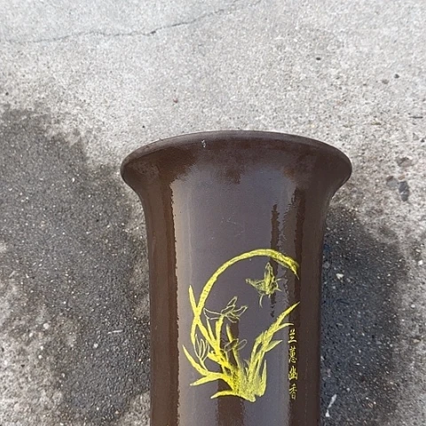 紫砂宜兴紫砂印金兰花盆22