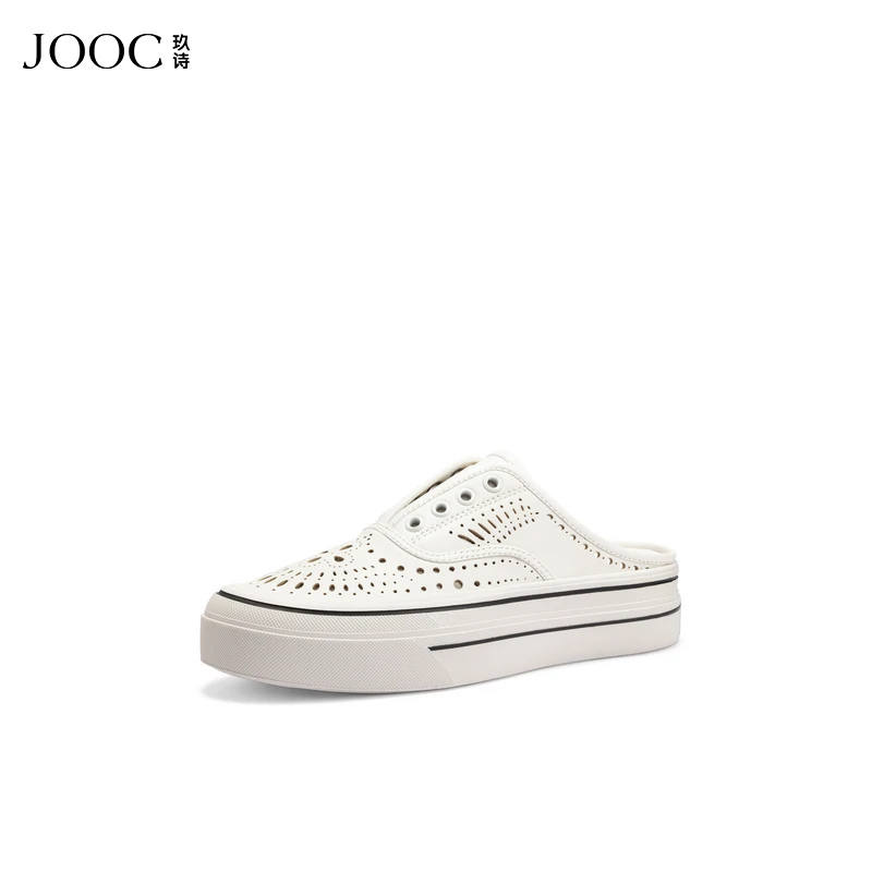 JOOC玖诗爆款镂空包头半拖凉鞋女2025夏季新款潮流时尚洞洞小白鞋