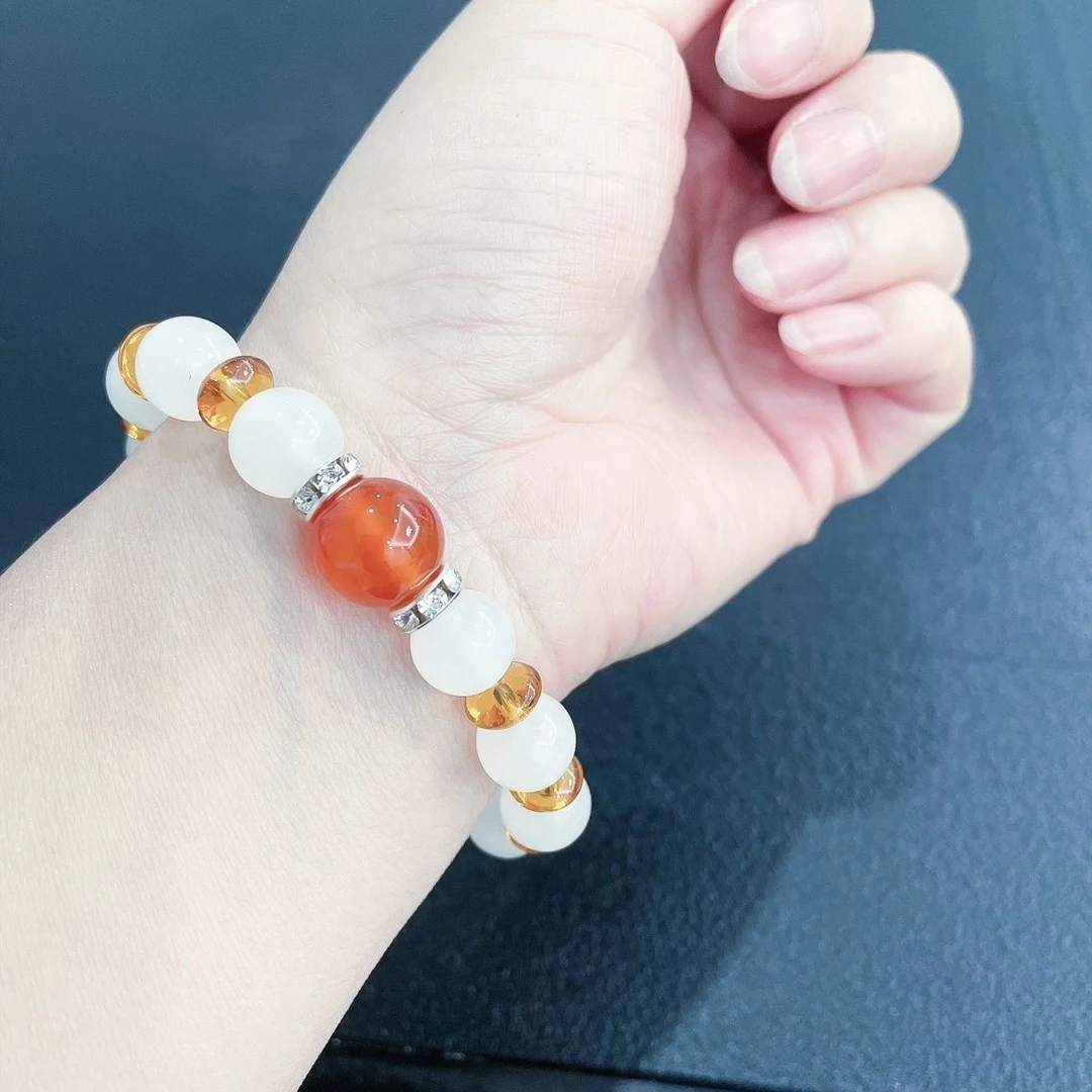 金丝玉手链手串10毫米珠链白冰珠子手链