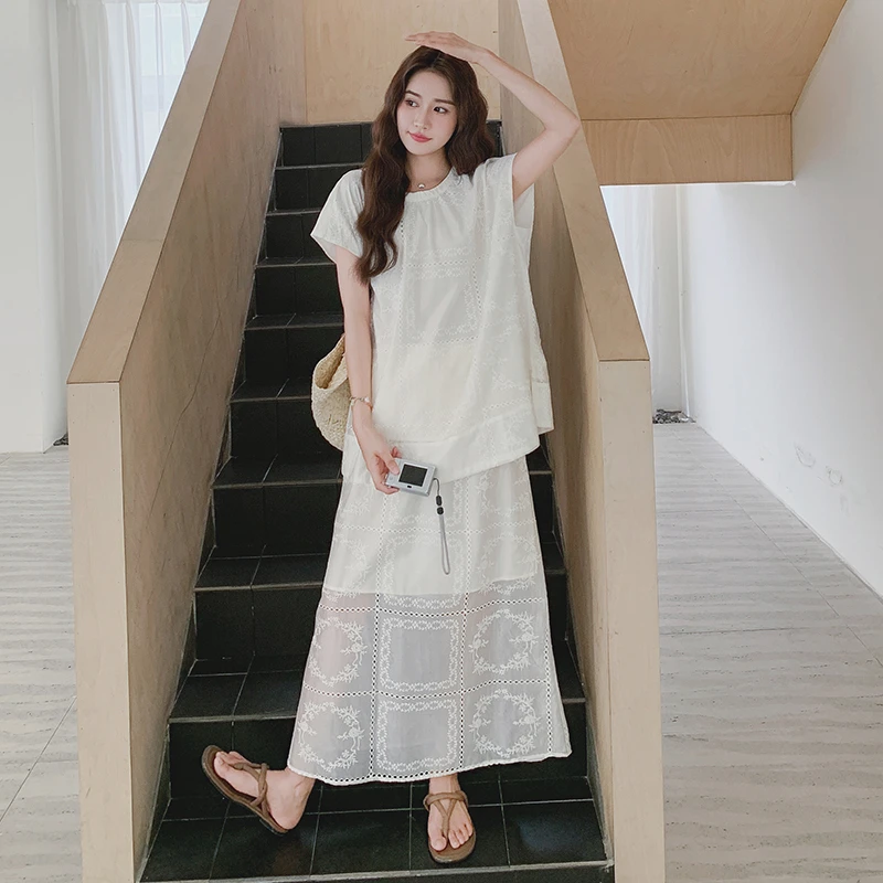 浪漫法式提花镂空套装裙女2025夏季新款慵懒休闲上衣半身裙两件套