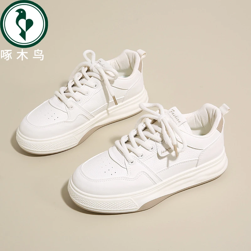 【正品】啄木鸟2025春秋季小白鞋新款韩版ins厚底运动板鞋休闲鞋