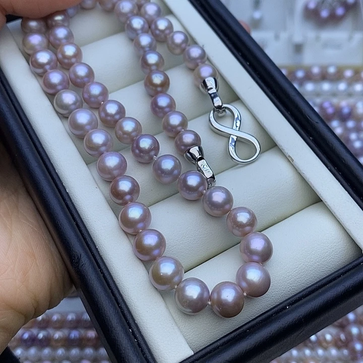 淡水珍珠项链未镶嵌无核8-8.5mm灰粉紫