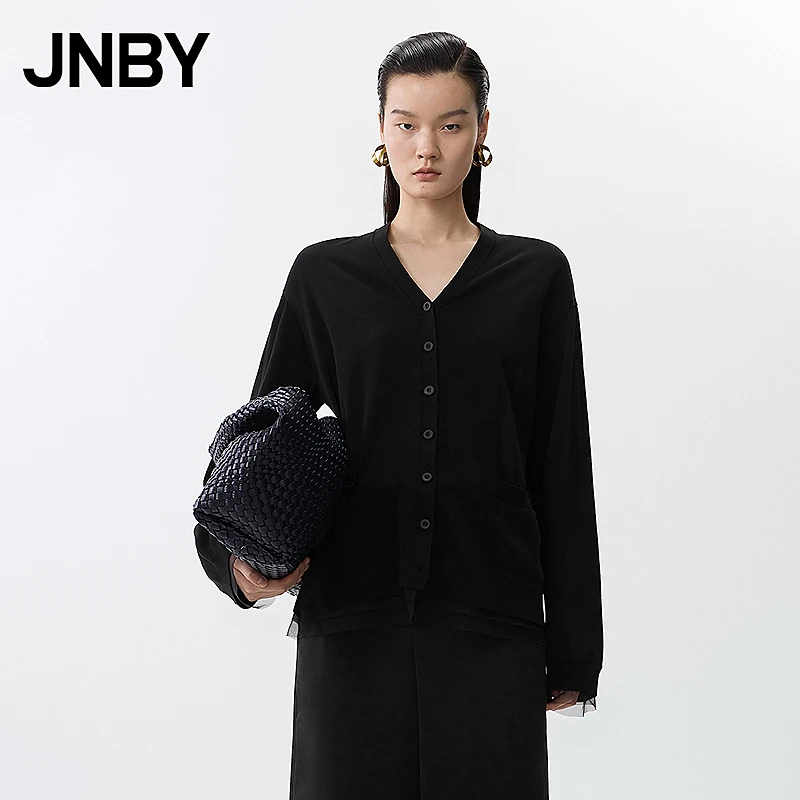 【商场同款新品】JNBY/江南布衣25春毛针织开衫网纱拼接5P2311090
