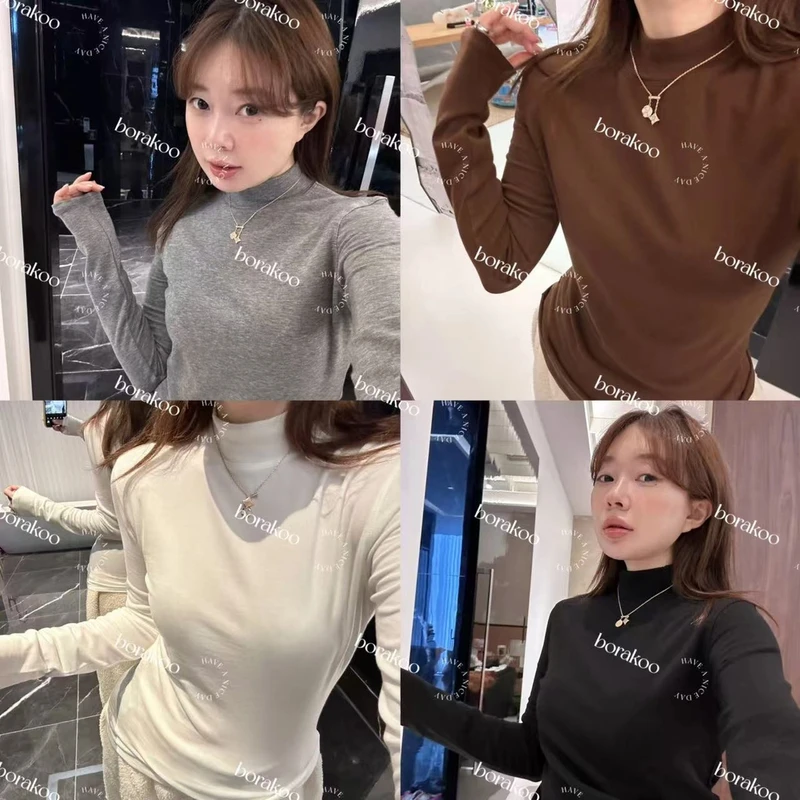【BORAKOO】四色~半高领小羊天~丝弹力打底衫