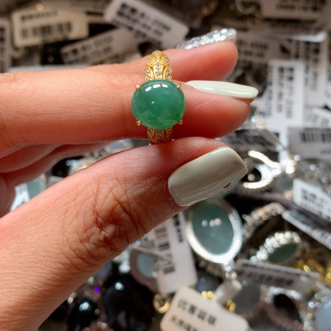 翡翠戒指银S925镶嵌刘*乐戒指455
