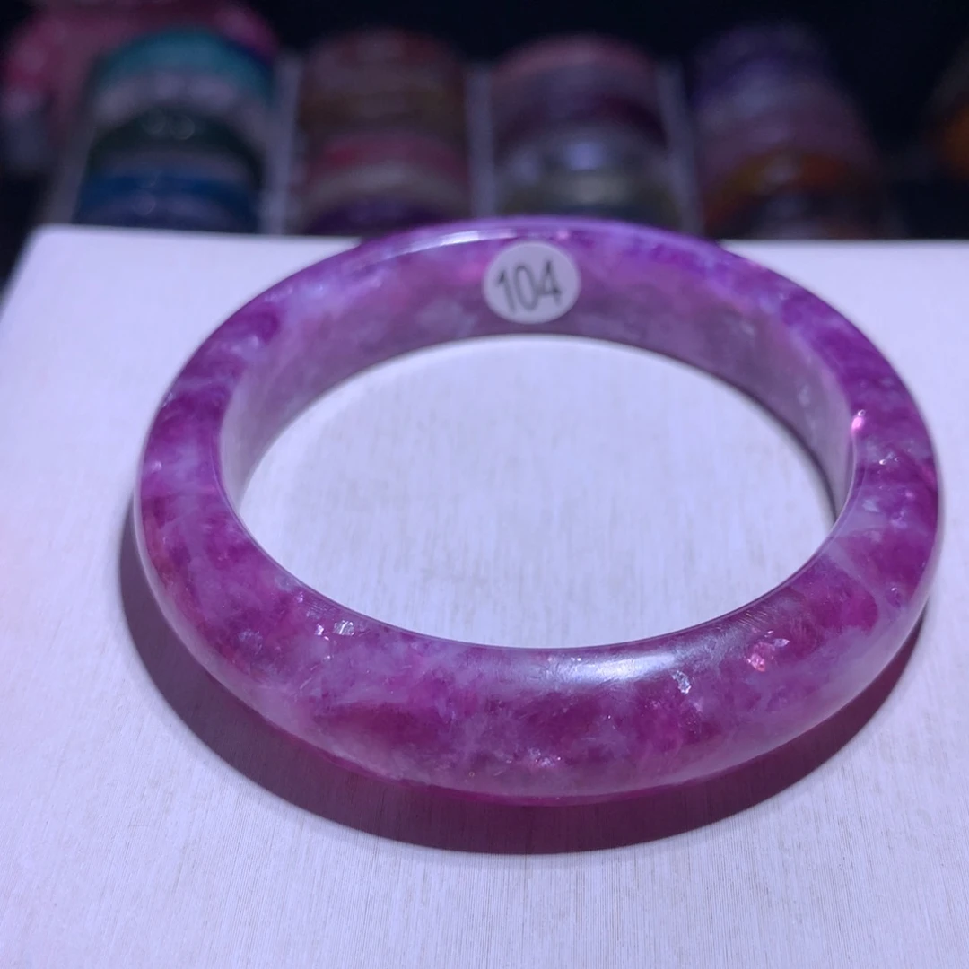 水晶手镯银S925镶嵌玫瑰粉祖母晶56.3圈104