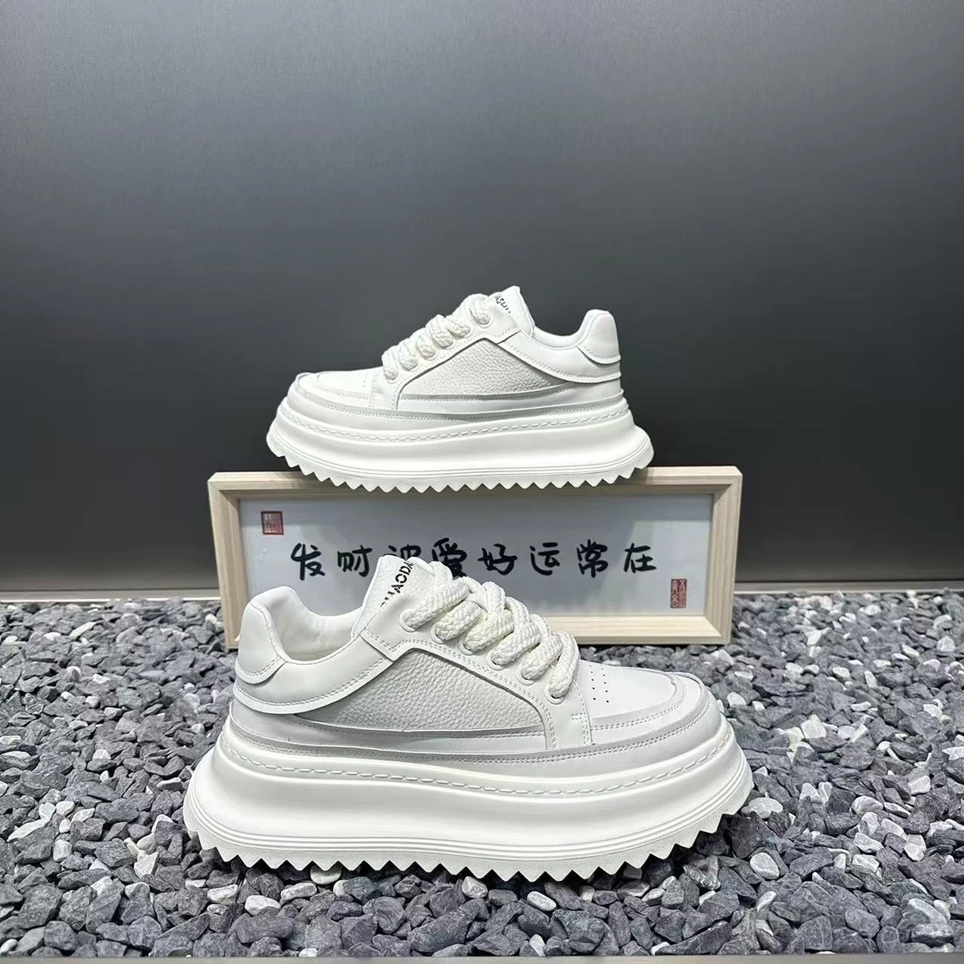 男士秋季百搭简约风ins时尚低帮厚底增高皮面潮流男款休闲鞋