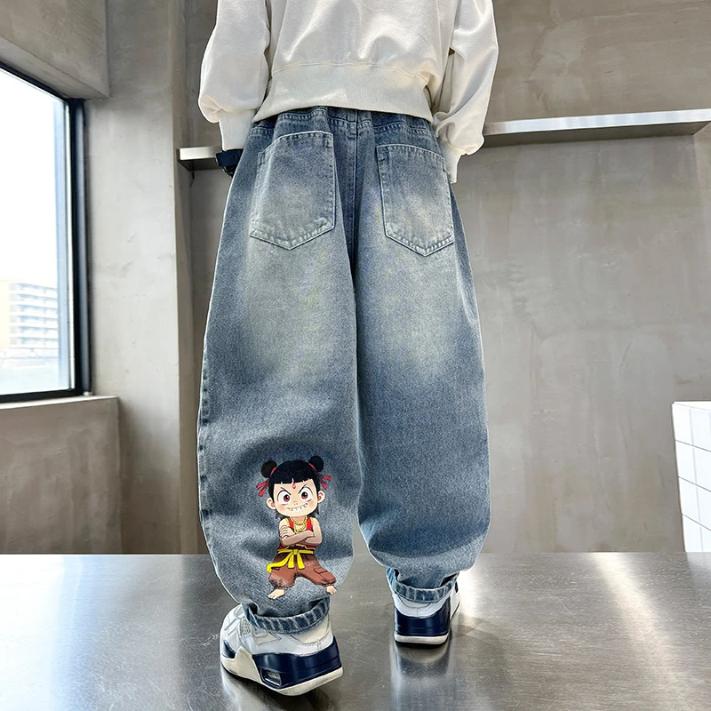 男童春秋装牛仔裤2025新款儿童装秋季长裤哪吒网红男孩休闲裤子潮