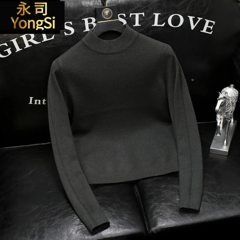 2025秋冬新品针织衫男修身高端纯色休闲内搭男装痞帅灰色复古毛衫