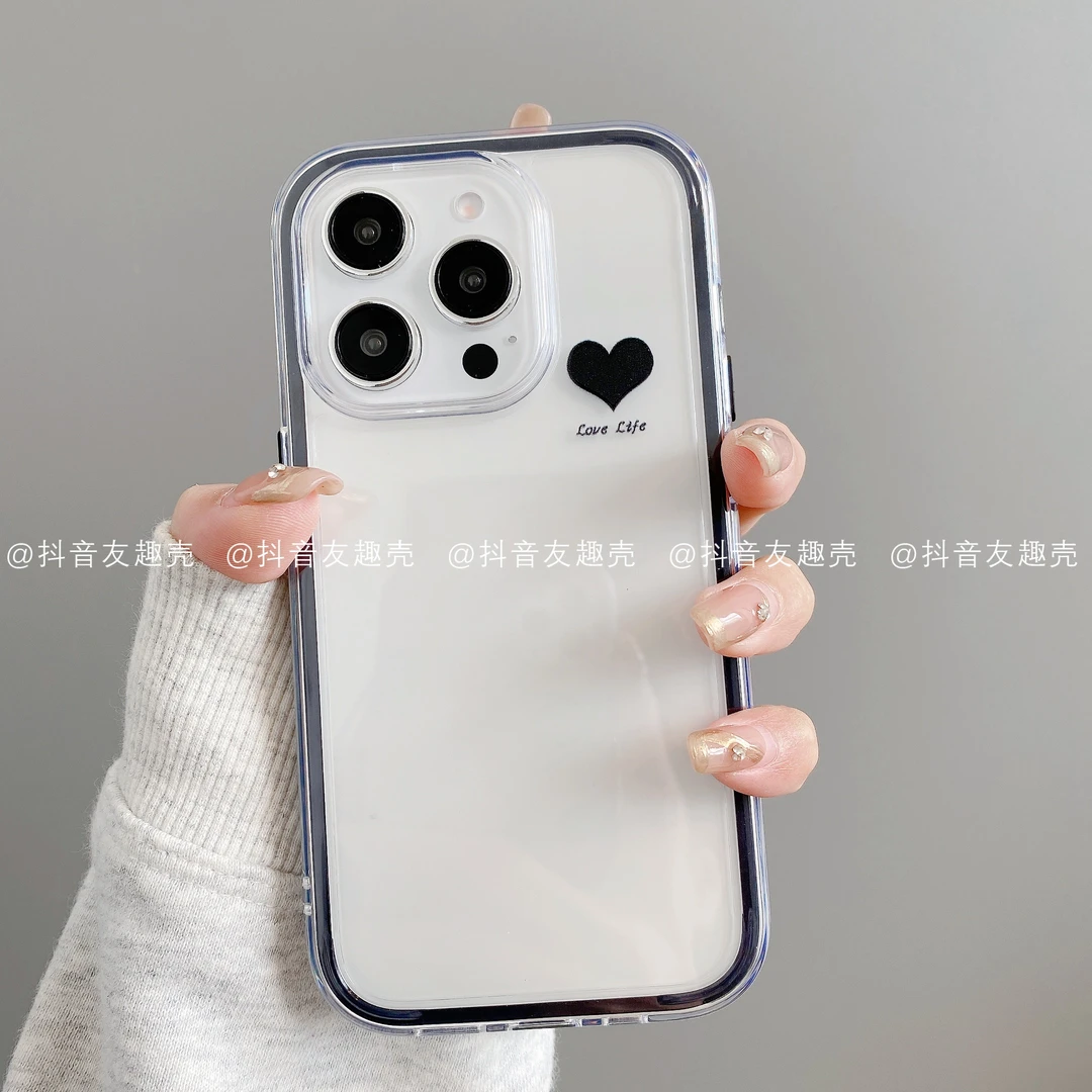 适用于苹果16pro新手机壳华为mate60/pura70三合一炫彩潮爱心创意