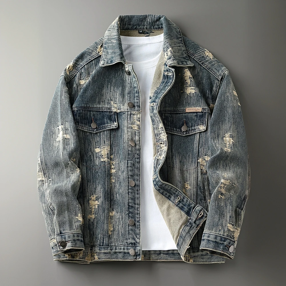 法尔利格高端提花牛仔夹克男美式潮牌帅气复古高级感宽松休闲外套