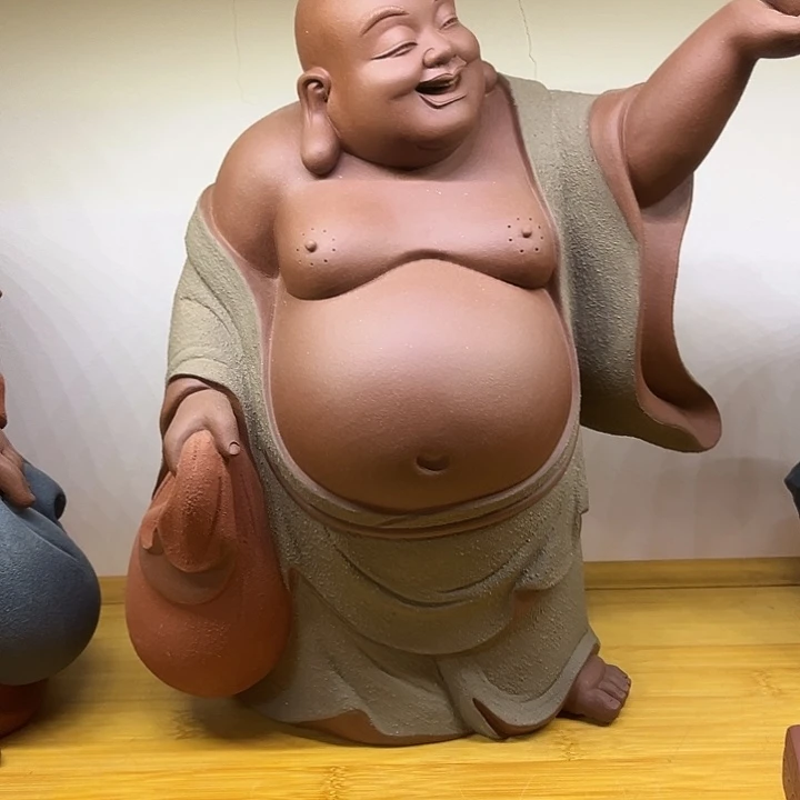 天***物紫砂茶宠紫砂托宝弥勒茶宠摆件