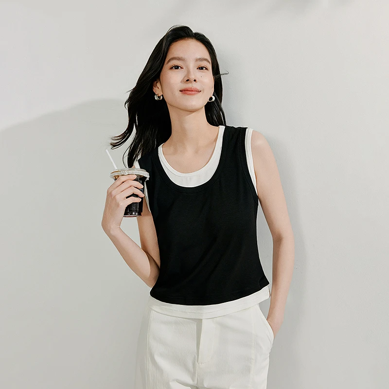 【金拐子专属】茵曼夏季百搭撞色背心设计感内搭无袖上衣W18525643
