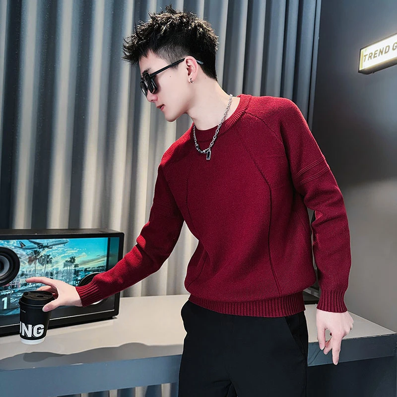 红色新年毛衣男士春季2025新款潮牌男装高级感痞帅内搭针织打底衫