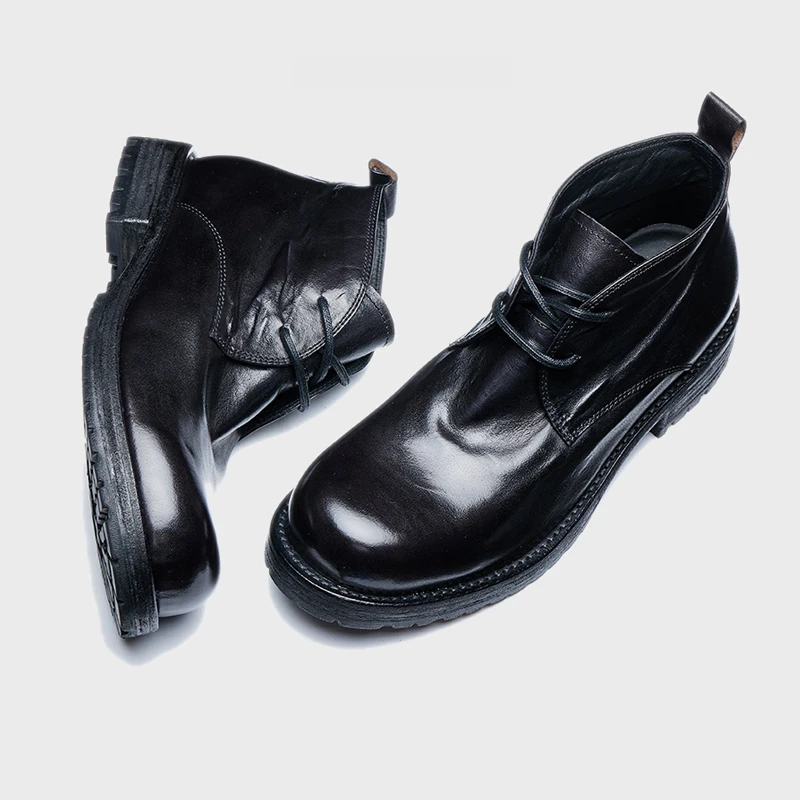 马皮沙漠靴复古马丁男士水洗高帮商务休闲圆头短靴真皮厚底中帮靴