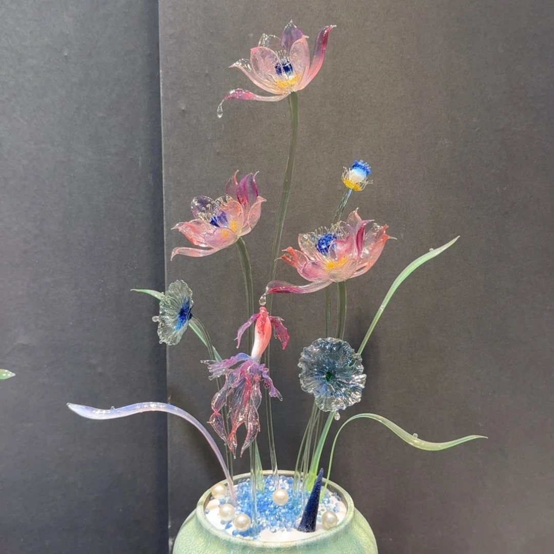 手工艺品琉璃熏金荷花29