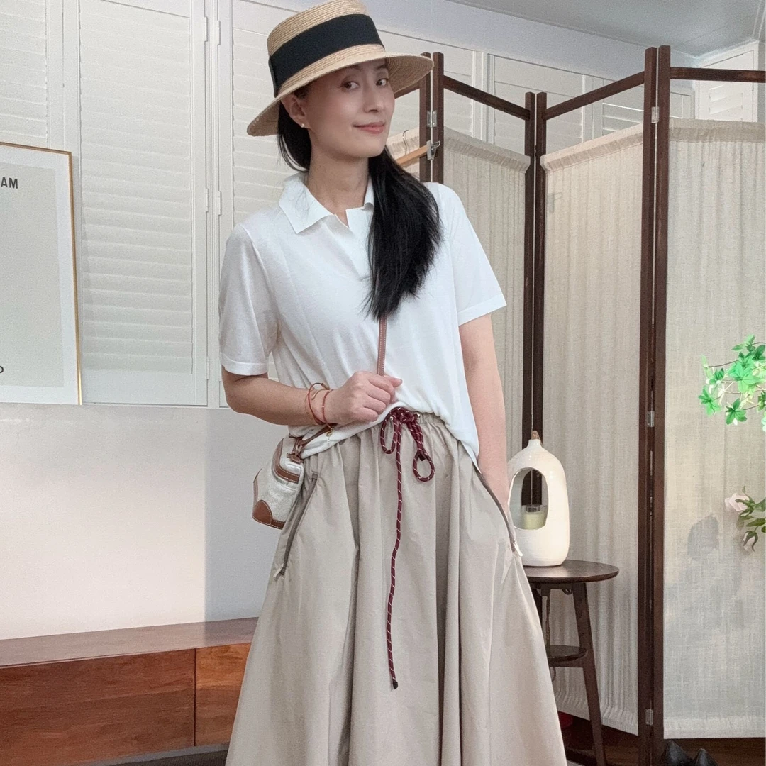 【安雅精选】“至简至臻”TR极简真丝短袖Polo衫休闲上衣翻领显瘦夏季