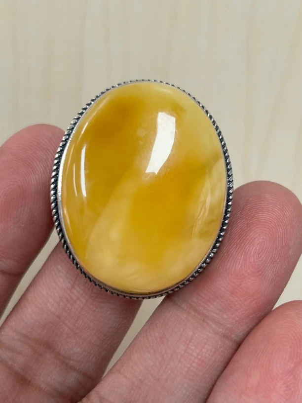 琥珀蜜蜡S925银镶嵌戒指