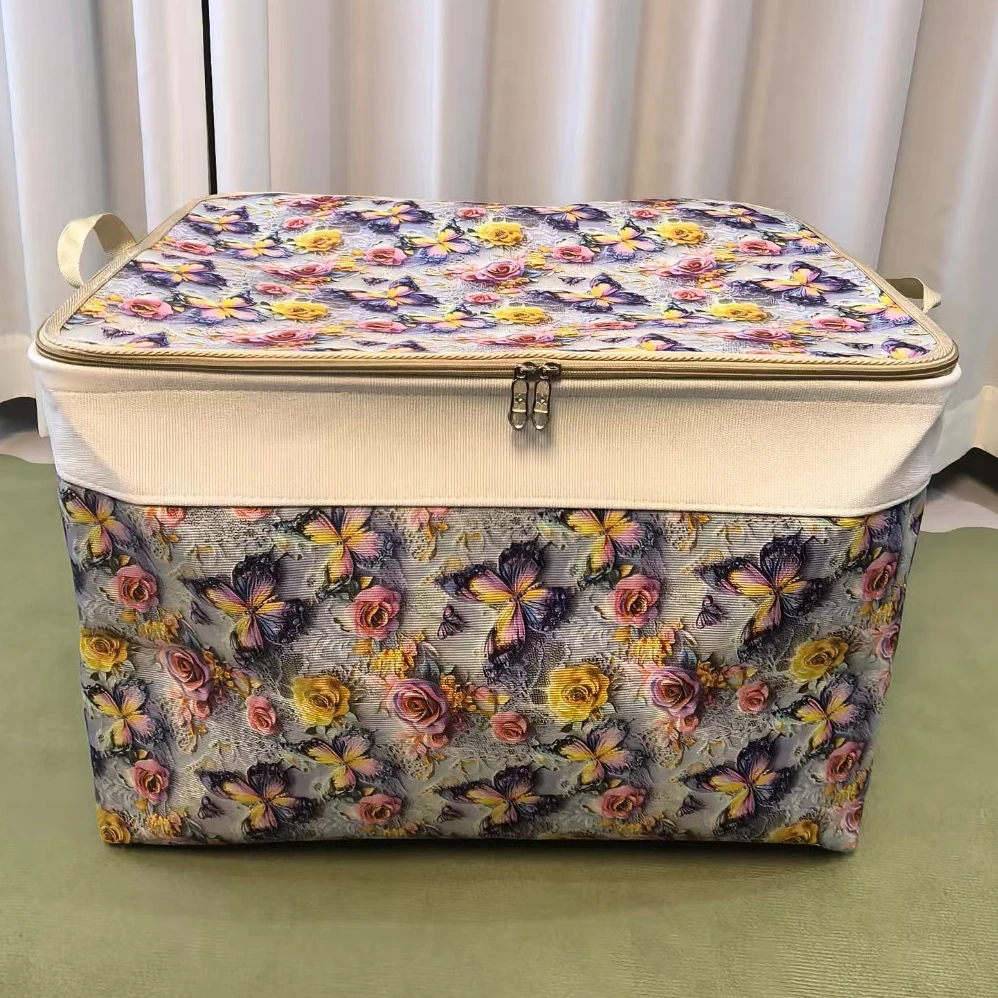 【2个装】60L五彩蝴蝶双拉链防尘防潮收纳箱带盖衣物被子收纳筐