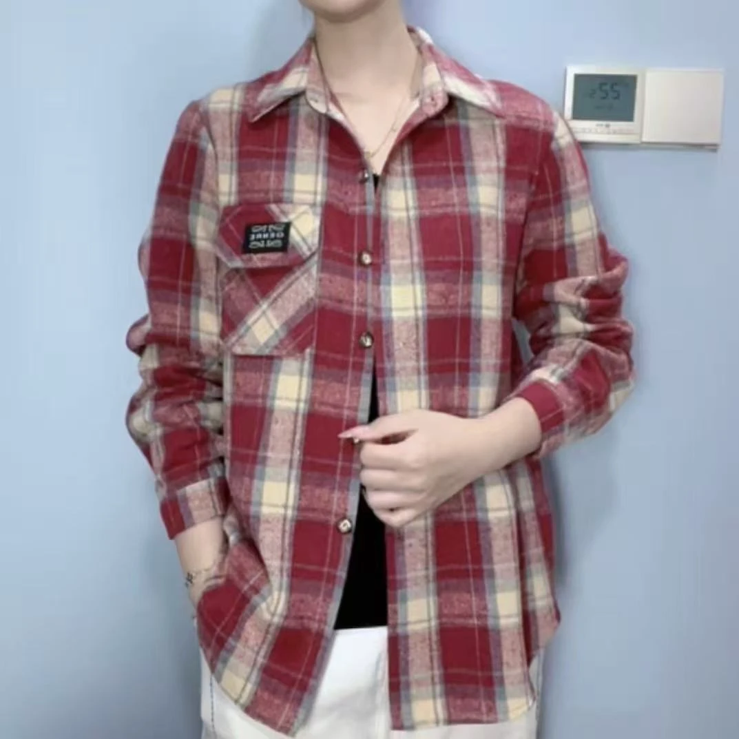 [运费险]2025秋季女士加厚格子衬衫百搭时尚洋气外套女士长袖外搭