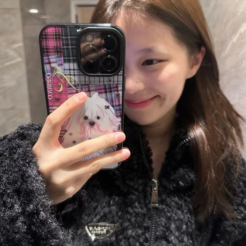 新款【7053人收藏】韩国ins风格纹小狗iPhone16pro手机壳适用苹果