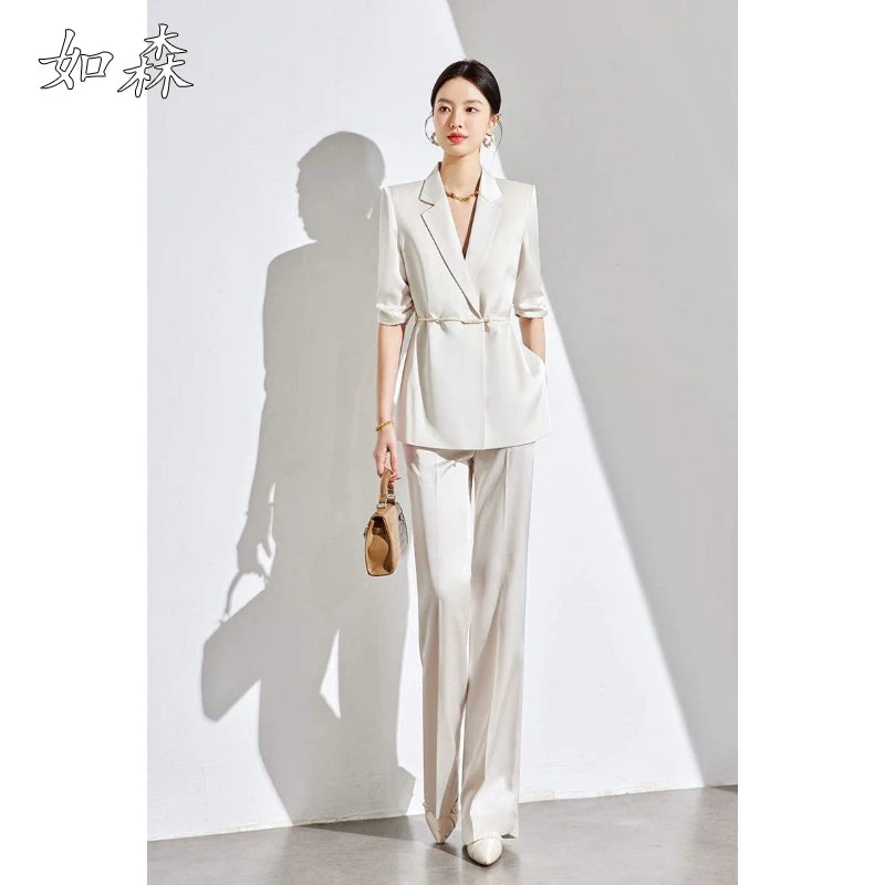 新中式国风套装春夏薄款高级醋酸白色西服外套西装套装女2025新款