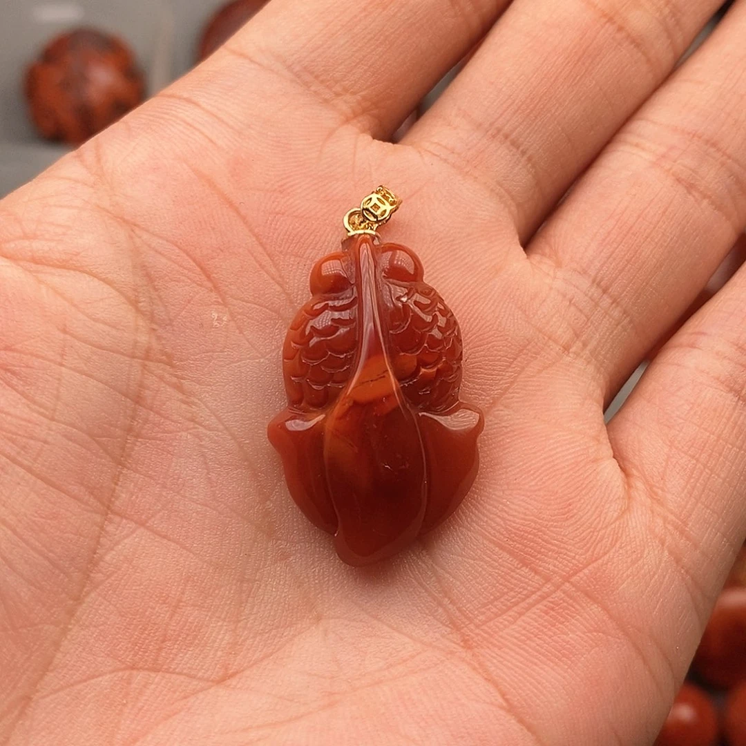 吊坠(不含链)银S925镀金镶嵌南红玛瑙漫***多