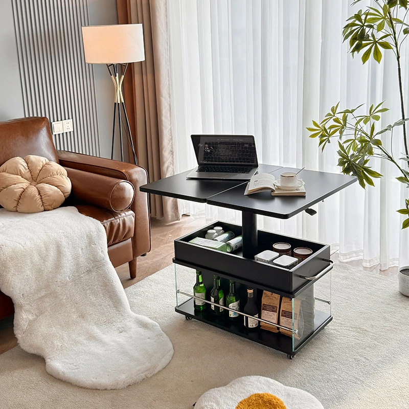 实木折叠茶几可升降小户型客厅家用沙发边柜角几可移动小推车边几