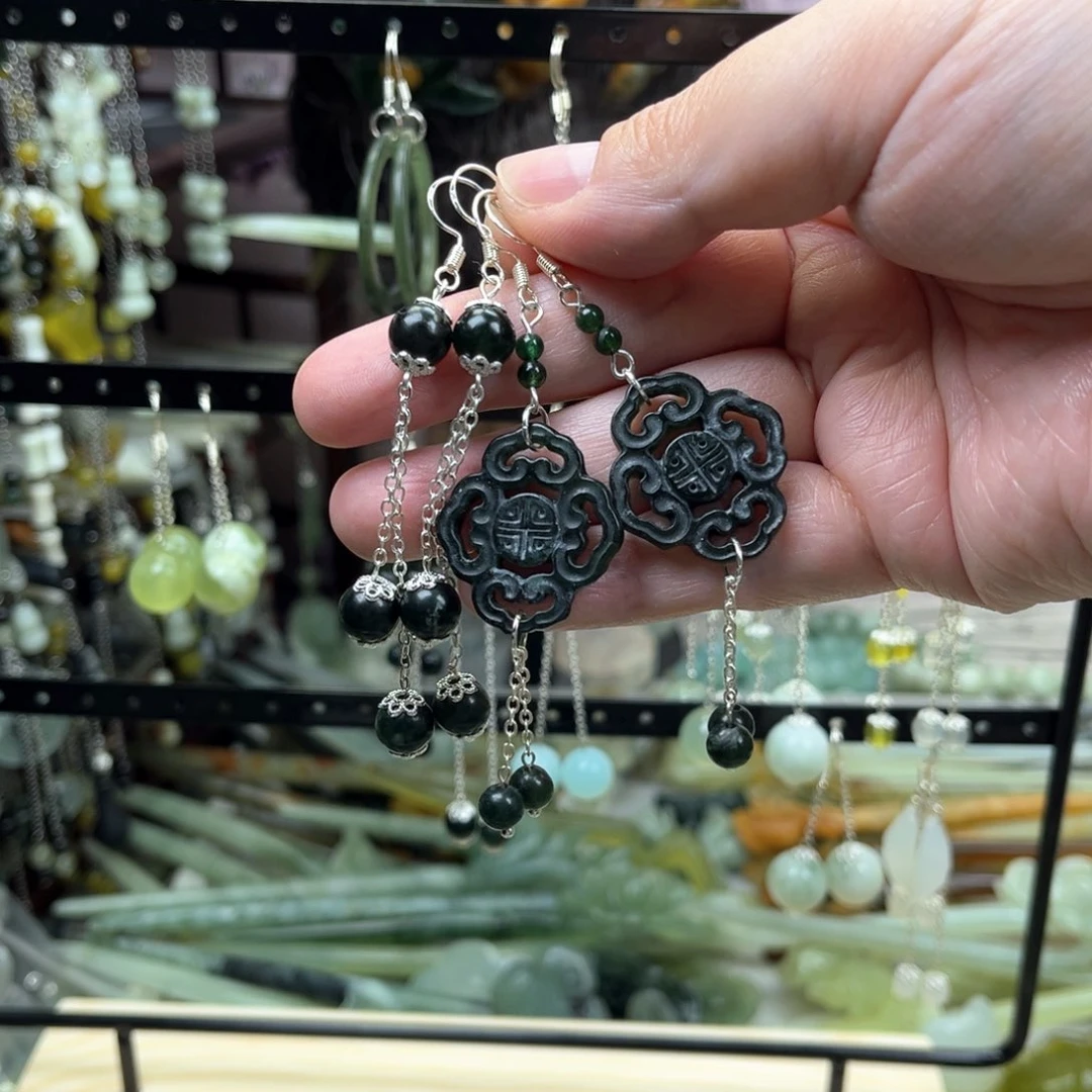 岫玉未镶嵌发饰岫玉耳坠两对