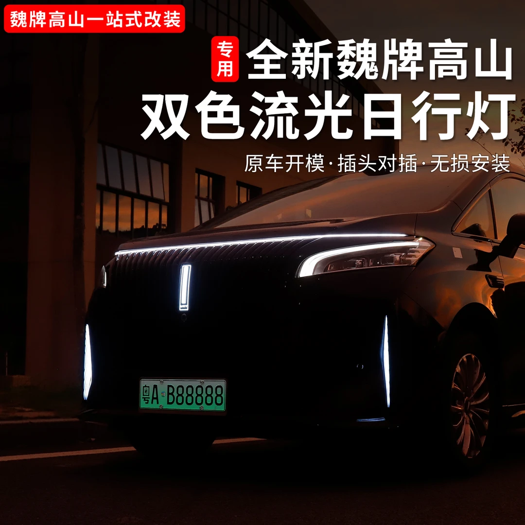 魏牌高山789中网车标灯两侧流水獠牙灯改装中网机盖灯用品改装件