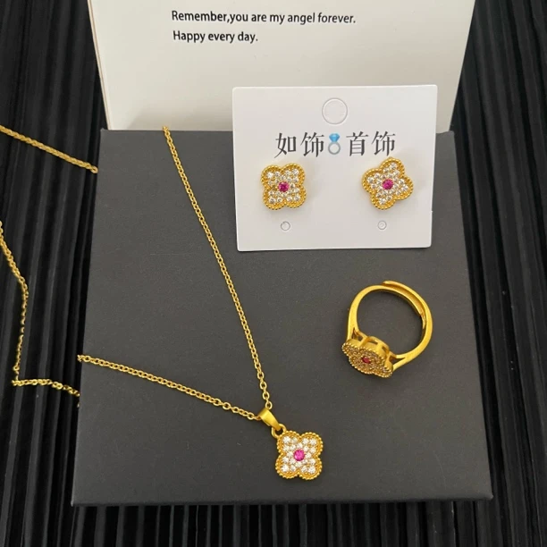 铜合金项链 如饰 nepal四叶草三件套套装简约精美百搭