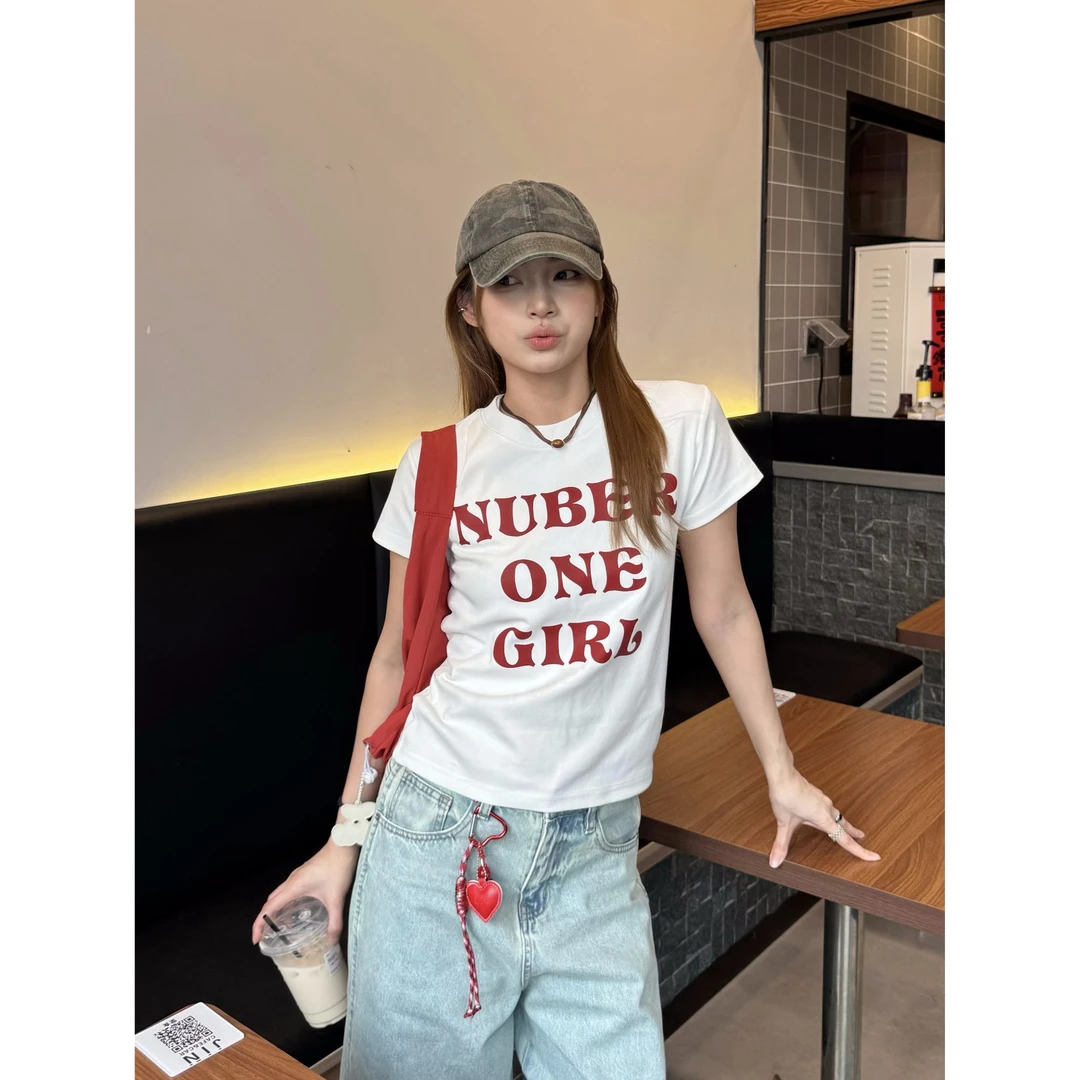 XFX国潮美式复古短款正肩休闲短袖T恤女夏季高街字母印花显瘦上衣