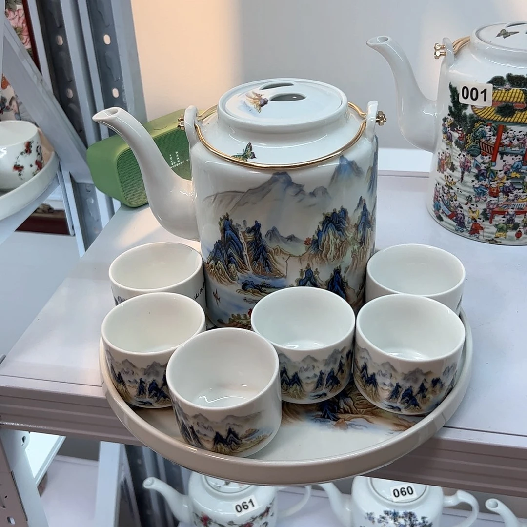壶千里江山图四斤➕六个杯子➕茶盘