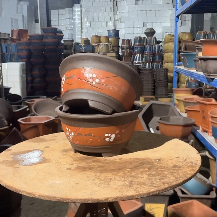 红色富贵点彩小号一对花盆花盆