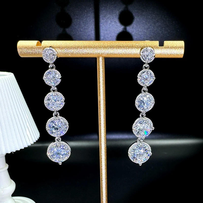 铜合金耳饰 时尚长款圆形锆石耳环耳坠女超闪设计师气质耳饰耳钉