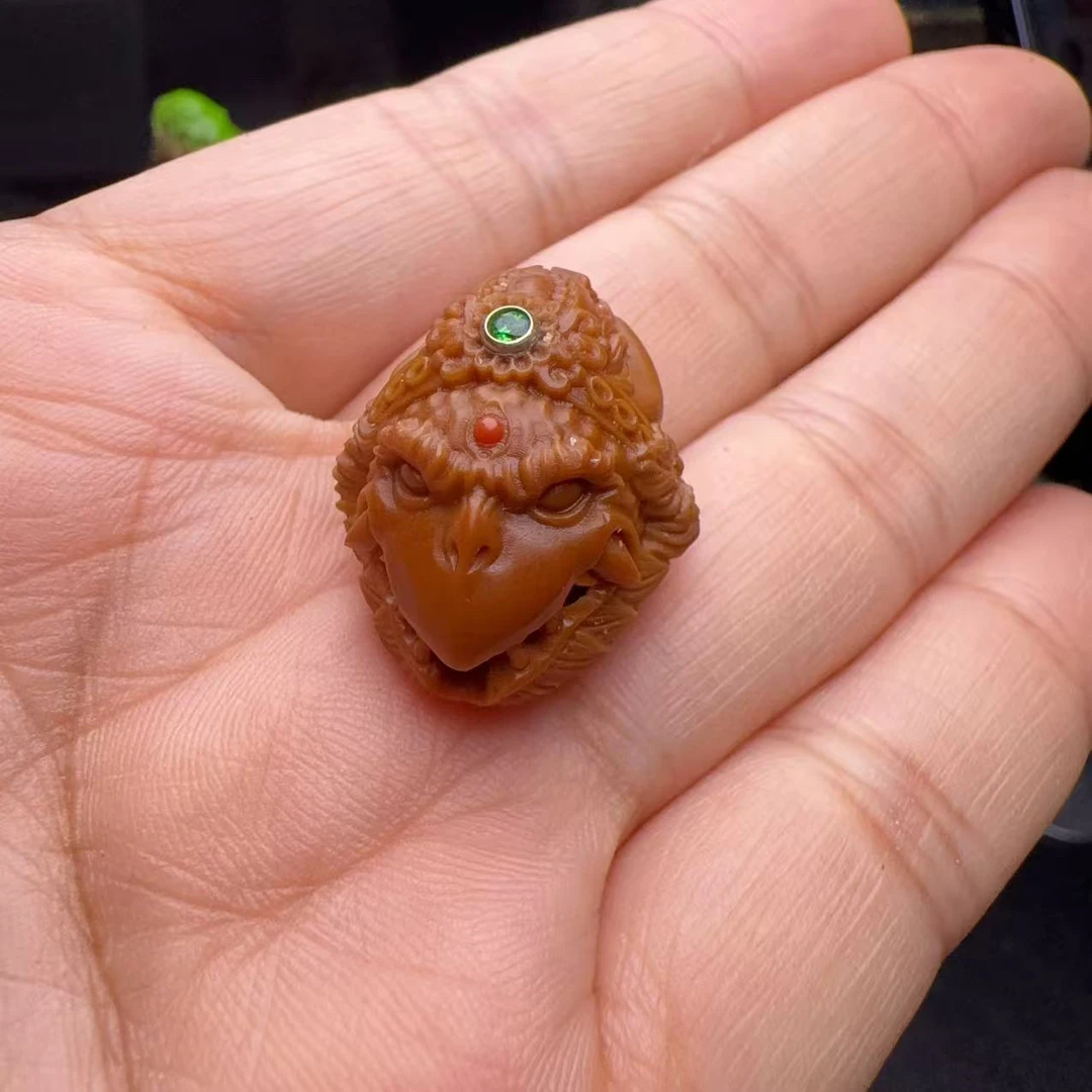 【手工大鹏鸟-三通】橄榄核老挝铁核雕刻